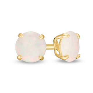 4.0mm Opal Solitaire Stud Earrings in 14K Gold