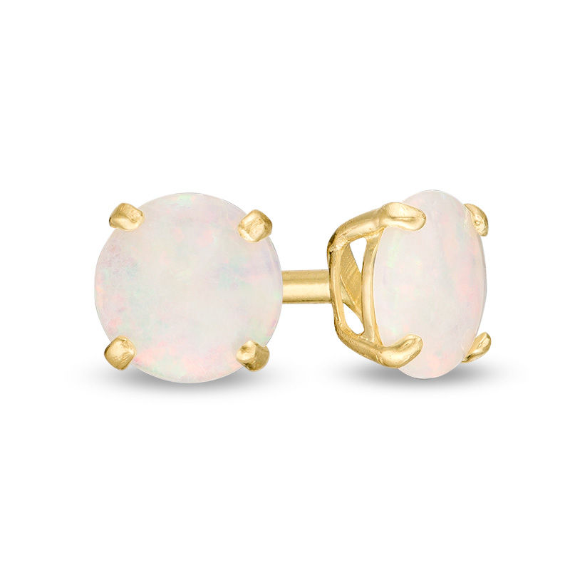 14 Karat Yellow Gold Opal Earrings Genuine Opal Stud Earrings Earrings with Doublet Opals October Birthstone Opal Earrings EAR01976