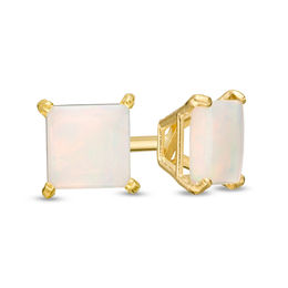 4.0mm Princess-Cut Opal Solitaire Stud Earrings in 14K Gold