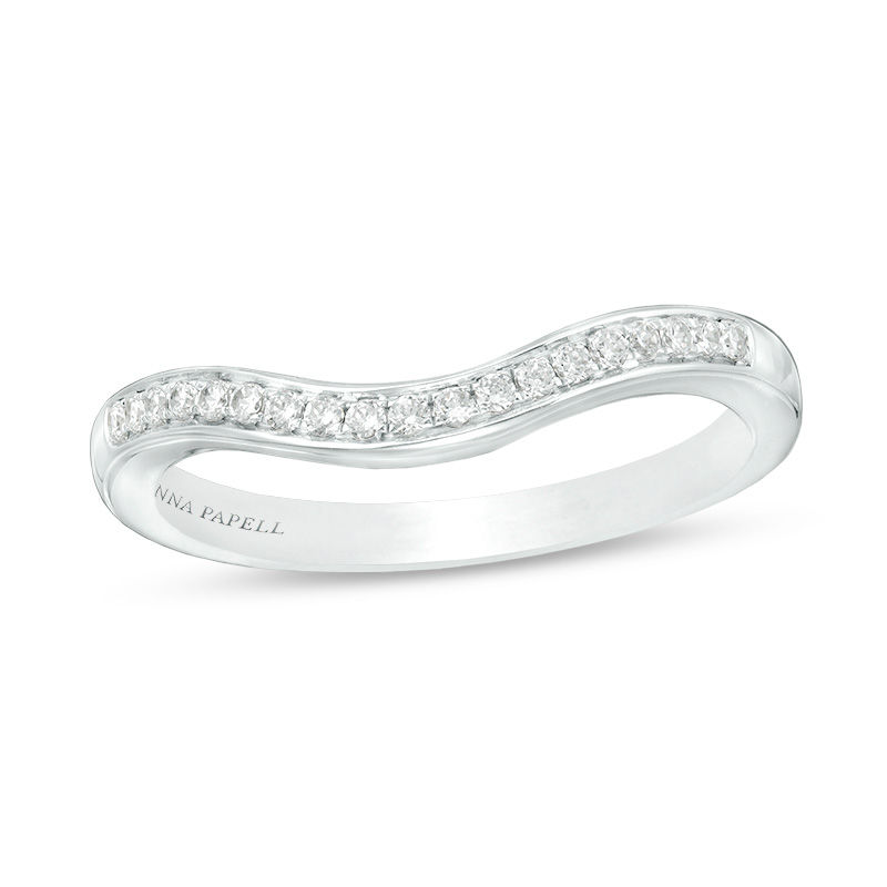 Adrianna Papell 0.10 CT. T.W. Certified Diamond Contour Wedding Band in 14K White Gold (F/I1)