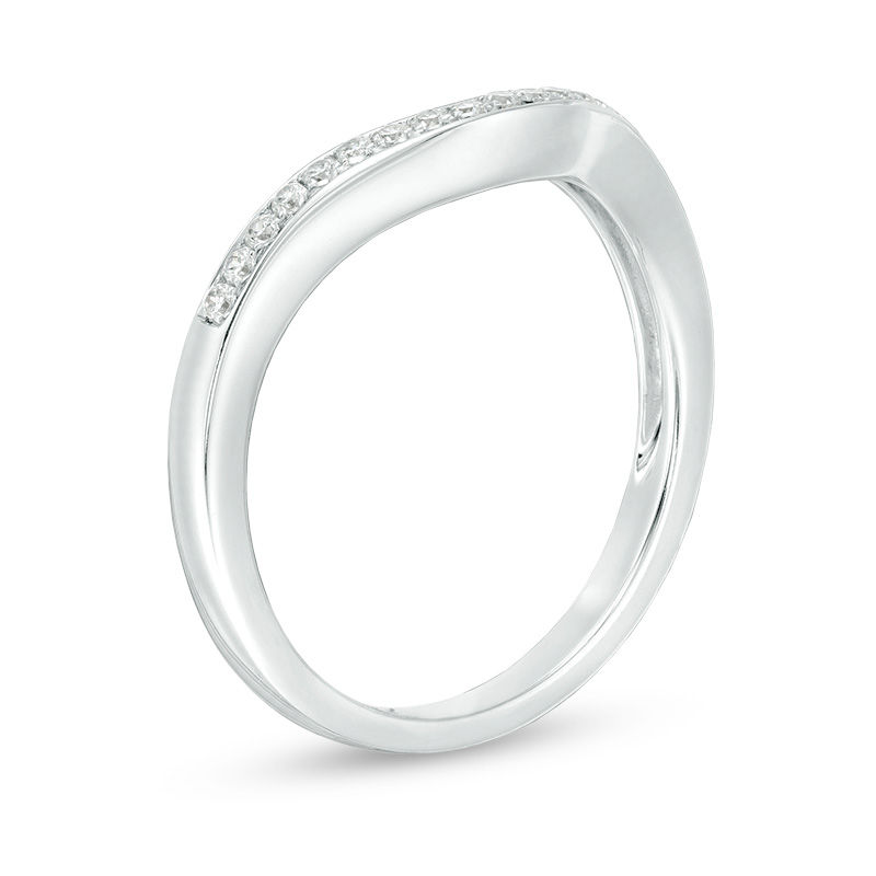 Adrianna Papell 0.10 CT. T.W. Certified Diamond Contour Wedding Band in 14K White Gold (F/I1)
