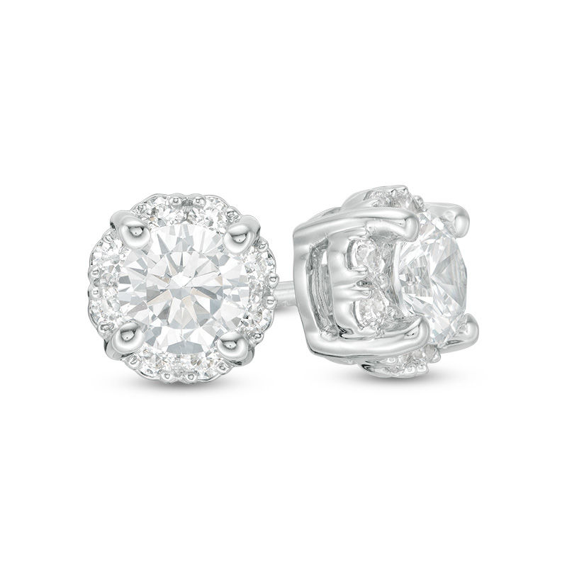Main Image 1 of 1.00 CT. T.W. Certified Canadian Diamond Frame Stud Earrings in 14K White Gold (I/I2)