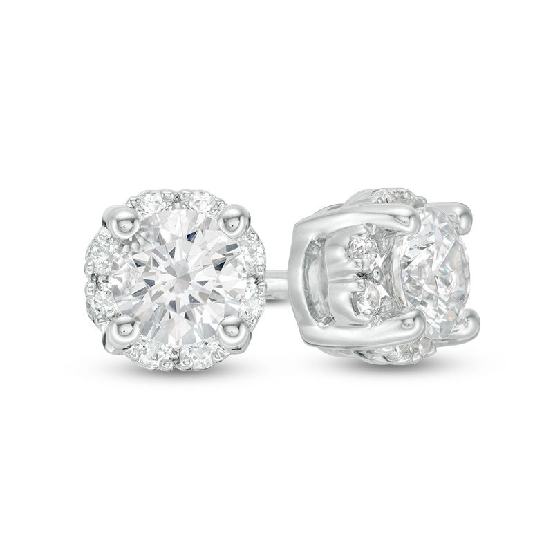 Main Image 1 of 0.50 CT. T.W. Canadian Certified Diamond Frame Stud Earrings in 14K White Gold (I/I2)