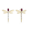Thumbnail Image 1 of Enchanted Disney Mulan Oval Garnet and 0.04 CT. T.W. Diamond Dragonfly Drop Earrings in 10K Gold