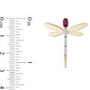 Thumbnail Image 1 of Enchanted Disney Mulan Oval Garnet and 0.04 CT. T.W. Diamond Dragonfly Drop Earrings in 10K Gold