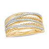 0.20 CT. T.W. Diamond and Beaded Layered Crossover Ring in 10K Gold