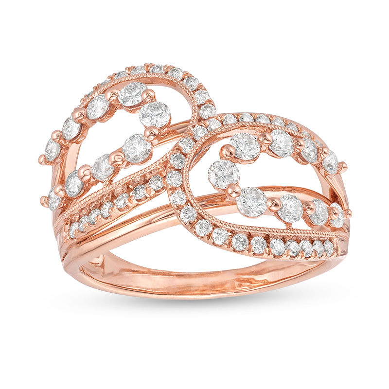 Main Image 1 of 1.00 CT. T.W. Diamond Layered Loop Bypass Vintage-Style Ring in 10K Rose Gold