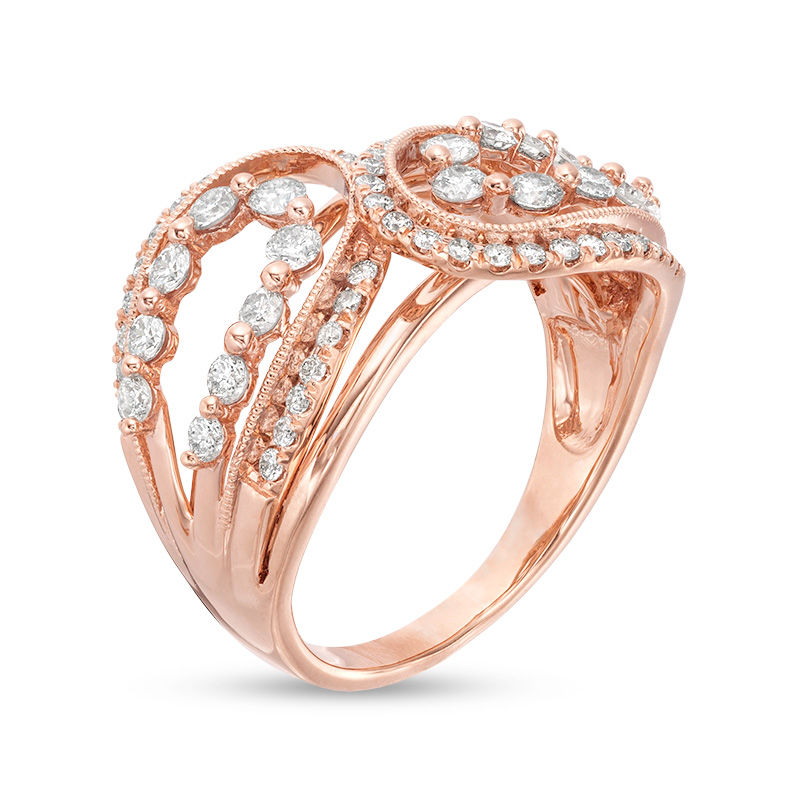 Main Image 3 of 1.00 CT. T.W. Diamond Layered Loop Bypass Vintage-Style Ring in 10K Rose Gold