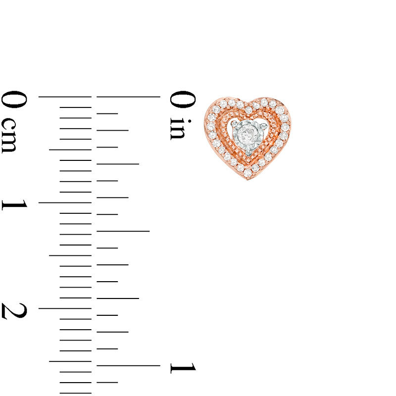 Main Image 3 of 0.15 CT. T.W. Diamond Heart Frame Vintage-Style Stud Earrings in 10K Rose Gold