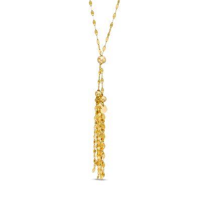 Mirror Flat-Link Chain Tassel Necklace in 14K Gold - 17"