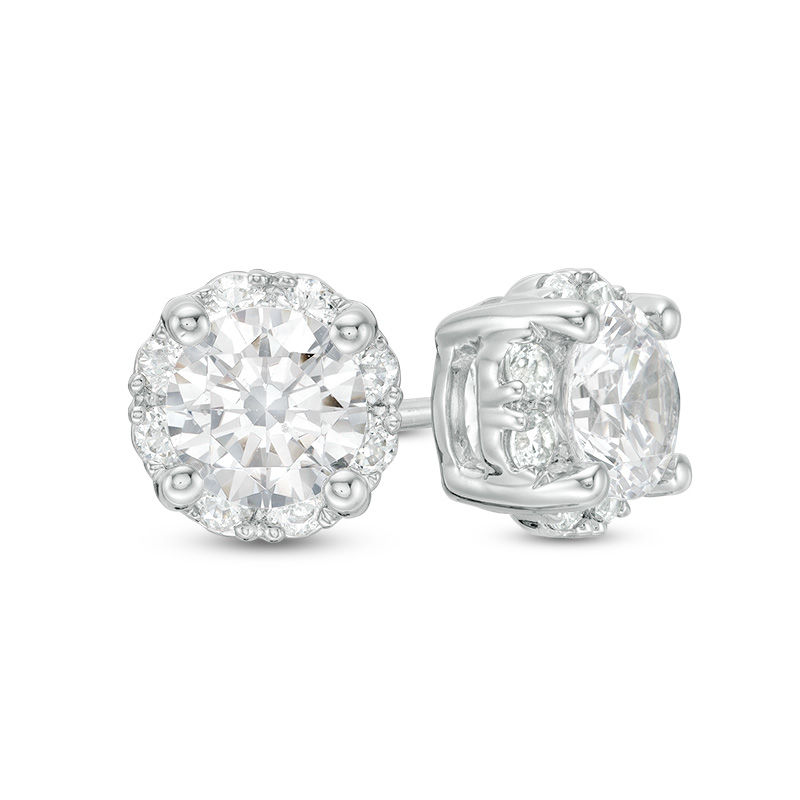 Main Image 1 of 1.50 CT. T.W. Certified Canadian Diamond Frame Stud Earrings in 14K White Gold (I/I2)