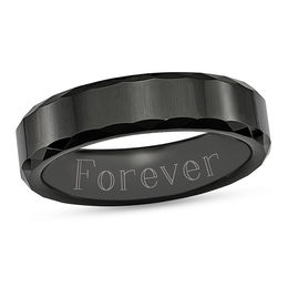 6.0mm Engravable Faceted Edge Brushed Band in Black Ceramic (1 Line)