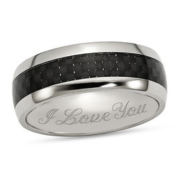 8.0mm Carbon fibre Inlay Engravable Wedding Band in Stainless Steel (1 Line)