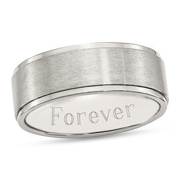 8.0mm Engravable Satin Stepped Edge Wedding Band in Stainless Steel (1 Line)