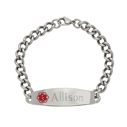 Engravable Red Enamel Medical Alert Notification ID Bracelet in Stainless Steel (5 Lines) - 8.5"