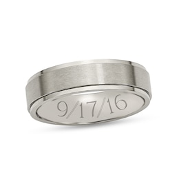 Men's 6.0mm Engravable Brushed Stepped Edge Wedding Band in Titanium (1 Line)
