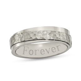 6.0mm Engravable Hammered Slant Wedding Band in Titanium (1 Line)