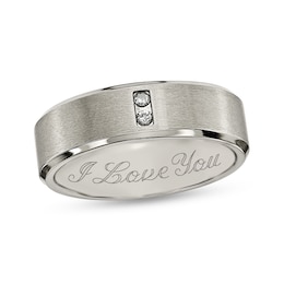 Men's 1/20 CT. T.W. Diamond Engravable Brushed Bevelled Edge Wedding Ring in Titanium (1 Line)