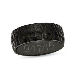Men's 8.0mm Engravable Hammered Wedding Band in Titanium with Black IP (1 Line)