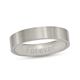 5.0mm Engravable Brushed Comfort-Fit Flat Wedding Band in Titanium (1 Line)