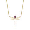 Thumbnail Image 0 of Enchanted Disney Mulan Oval Rhodolite Garnet and Diamond Accent Dragonfly Necklace in 10K Gold