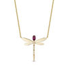 Enchanted Disney Mulan Oval Rhodolite Garnet and Diamond Accent Dragonfly Necklace in 10K Gold