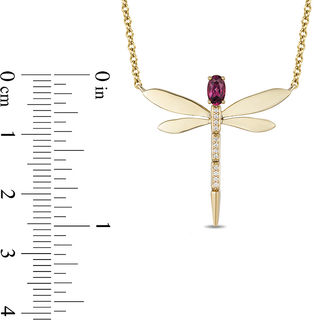 Enchanted Disney Mulan Oval Rhodolite Garnet and Diamond Accent Dragonfly Necklace in 10K Gold