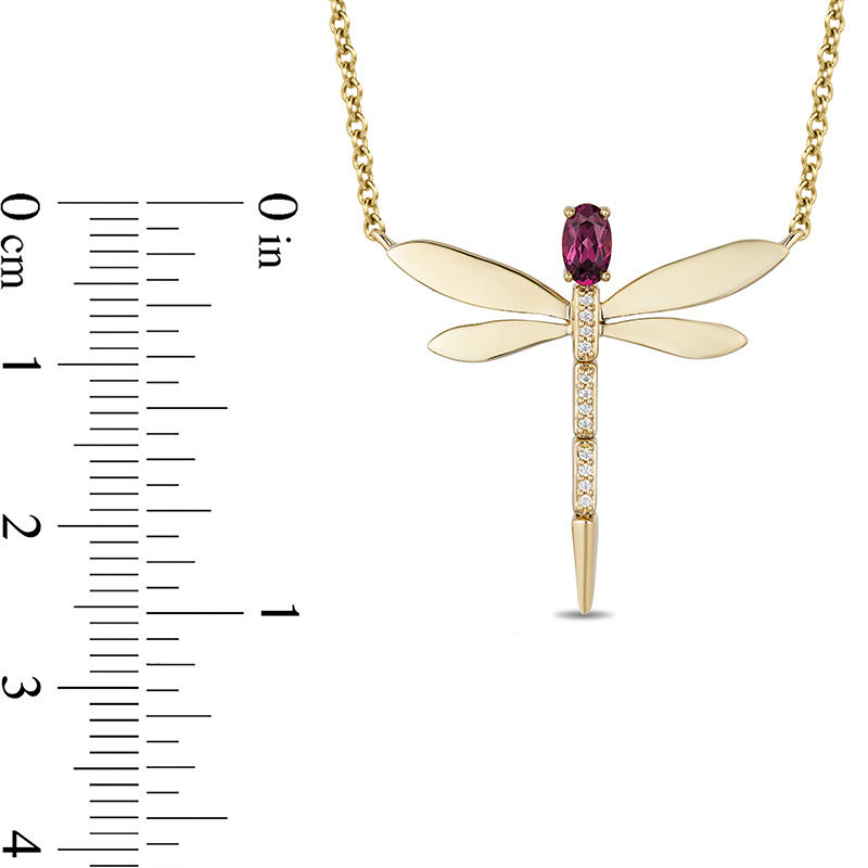 Enchanted Disney Mulan Oval Rhodolite Garnet and Diamond Accent Dragonfly Necklace in 10K Gold