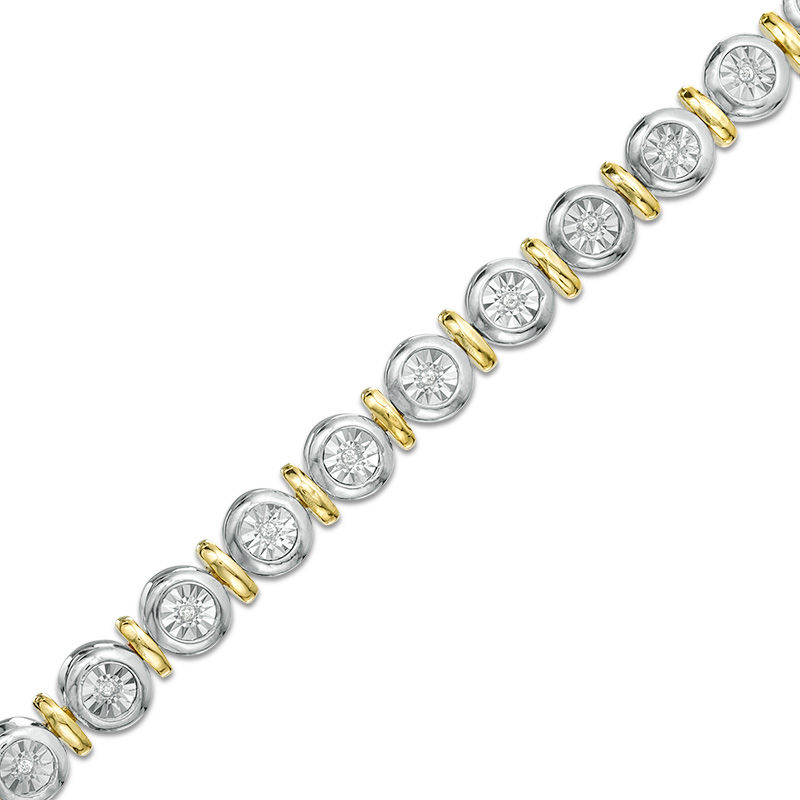 0.087 CT. T.W. Diamond Alternating Vertical Bar Bracelet in Sterling Silver and 10K Gold - 7.25"|Peoples Jewellers