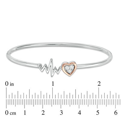 Diamond Accent Heart and Heartbeat Convertible Flex Bangle in Sterling Silver and 10K Rose Gold