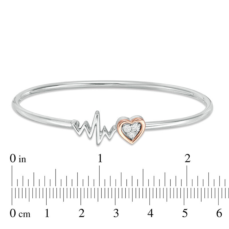 Diamond Accent Heart and Heartbeat Convertible Flex Bangle in Sterling Silver and 10K Rose Gold