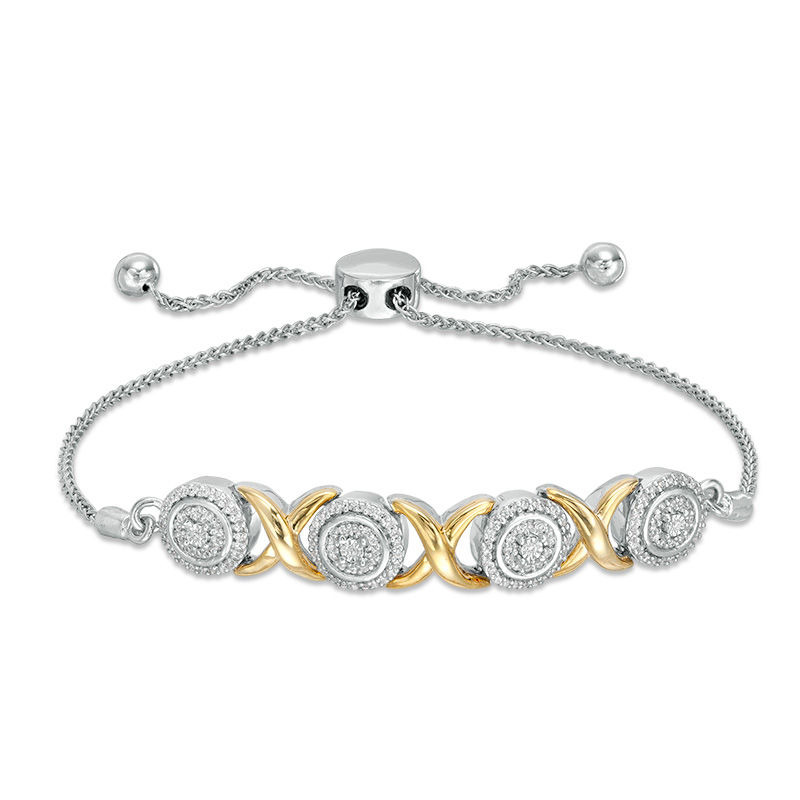 0.23 CT. T.W. Diamond "XO" Bolo Bracelet in Sterling Silver and 10K Gold - 9.5"