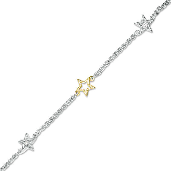0.147 CT. T.W. Diamond Star Station Bracelet in Sterling Silver and 10K Gold - 7.25"