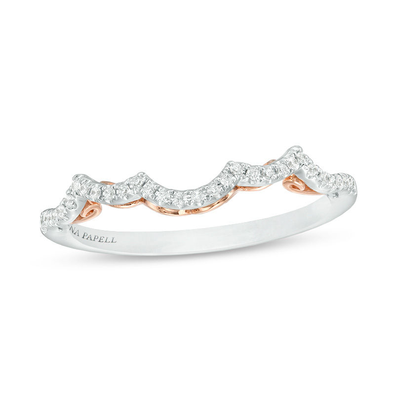Adrianna Papell 0.13 CT. T.W. Certified Diamond Filigree Scallop Contour Wedding Band in 14K Two-Tone Gold (F/I1)