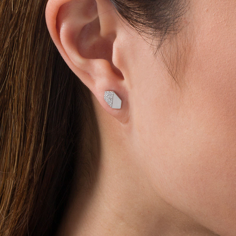 Main Image 2 of 0.16 CT. T.W. Diamond Elongated Hexagon Stud Earrings in 10K White Gold