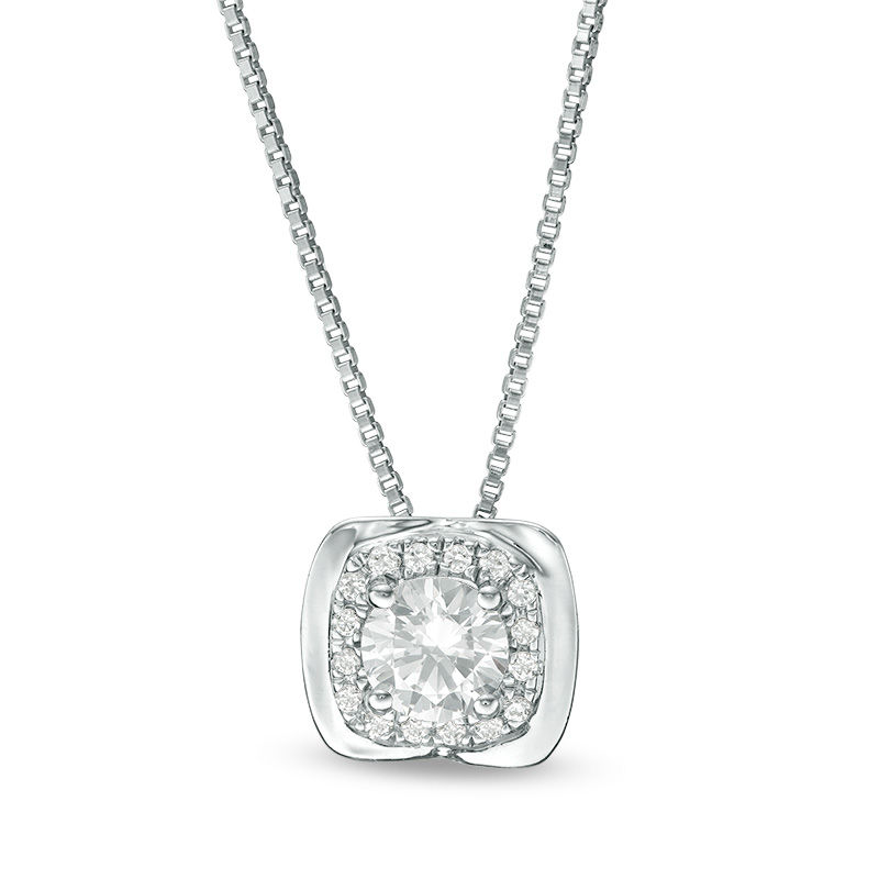 0.37 CT. T.W. Diamond Cushion Frame Pendant in 14K White Gold|Peoples Jewellers