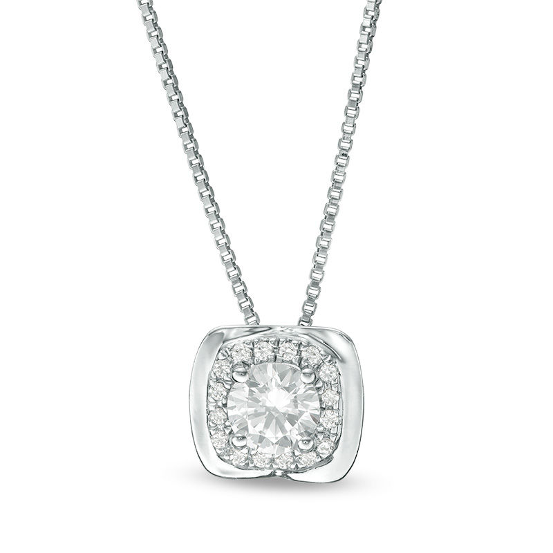 0.37 CT. T.W. Diamond Cushion Frame Pendant in 14K White Gold