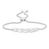 Thumbnail Image 0 of Button Cultured Freshwater Pearl and Baguette Lab-Created White Sapphire Bolo Bracelet in Sterling Silver - 9.5"