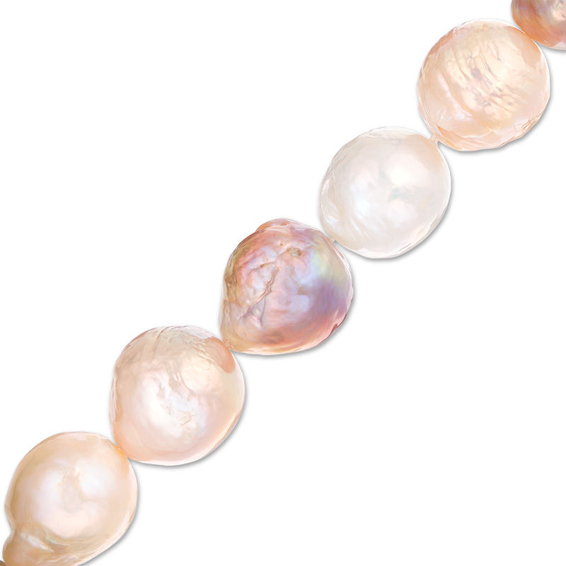 11.0 - 14.0mm Pink Cultured Freshwater Pearl Strand Bracelet with Sterling Silver Clasp