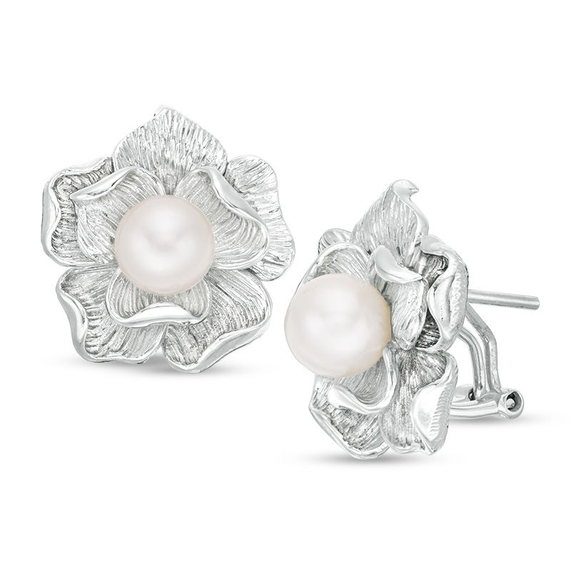 7.0mm Cultured Freshwater Pearl Flower Stud Earrings in Sterling Silver|Peoples Jewellers
