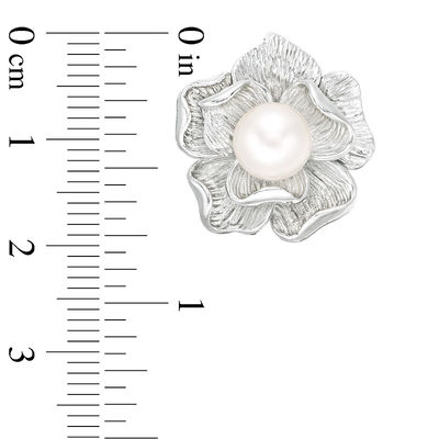 7.0mm Cultured Freshwater Pearl Flower Stud Earrings in Sterling Silver