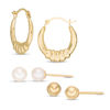 Thumbnail Image 0 of 4.5 - 5.0mm Cultured Freshwater Pearl, Ball Stud and Scallop Hoop Earrings Set in 14K Gold
