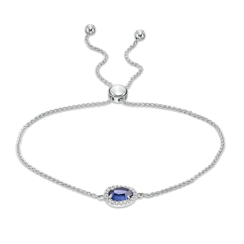 Main Image 1 of Sideways Pear-Shaped Lab-Created Blue and White Sapphire Frame Bolo Bracelet in Sterling Silver - 9.0"