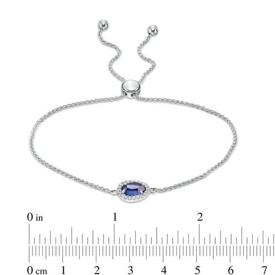 Sideways Pear-Shaped Lab-Created Blue and White Sapphire Frame Bolo Bracelet in Sterling Silver - 9.0"