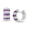 Thumbnail Image 0 of Princess-Cut Amethyst and Lab-Created White Sapphire Huggie Hoop Earrings in Sterling Silver