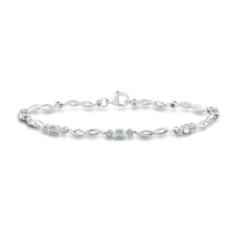 Oval Aquamarine and Diamond Accent Station Beaded Infinity Twist Bracelet in Sterling Silver - 7.5&quot;