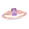 Thumbnail Image 0 of Emerald-Cut Amethyst and Diamond Accent Flare Shank Ring in 10K Rose Gold