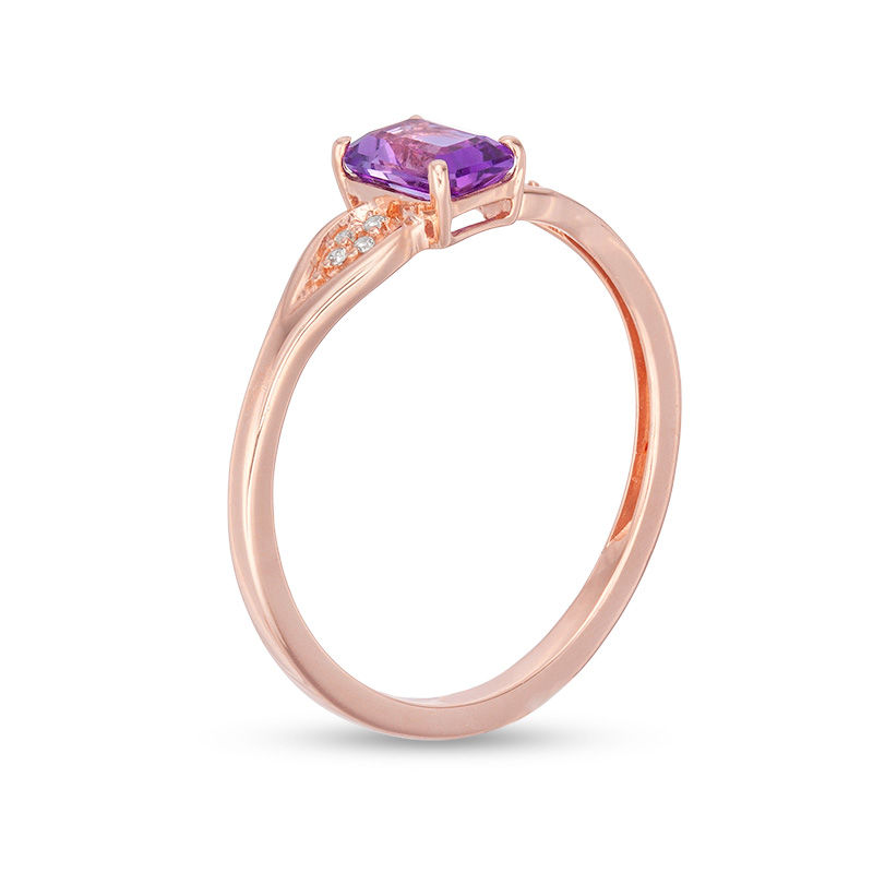 Emerald-Cut Amethyst and Diamond Accent Flare Shank Ring in 10K Rose Gold