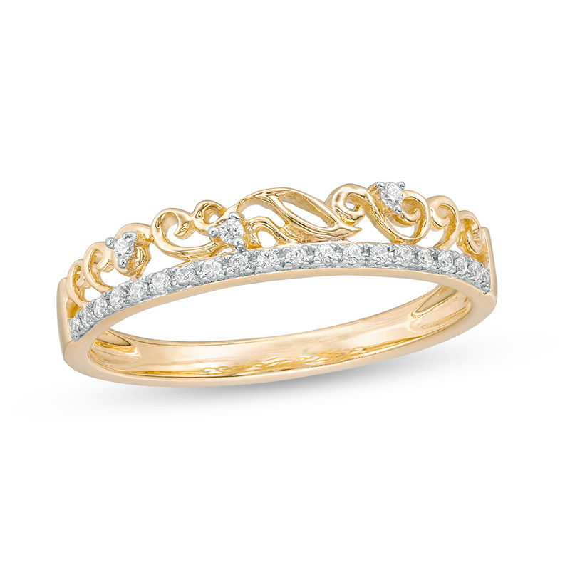 0.04 CT. T.W. Diamond Filigree Double-Row Ring in 10K Gold