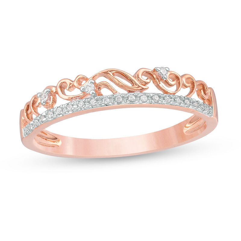 0.04 CT. T.W. Diamond Filigree Double-Row Ring in 10K Rose Gold